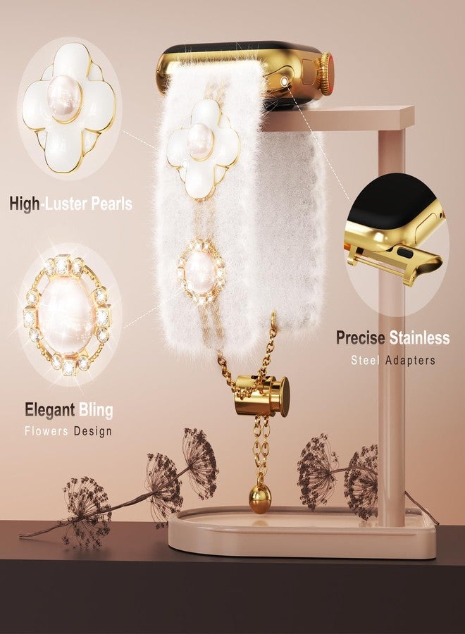 YMHML Furry Band Compatible for Apple Watch Bands for Women 40mm 42mm 41mm 38mm 44mm 45mm 46mm 49mm, Cute Dressy Warm Hairy Fluffy Pearl Diamond Strap for iWatch Series 11 10 9 8 7 6 5 4 3 SE Ultra - Image 2