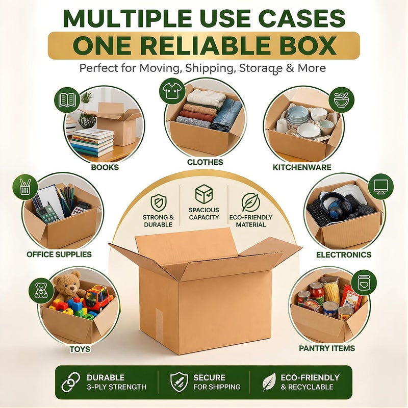 AL FAKHAMA 5 Pack Medium Moving & Shipping Boxes - 3-Layer Corrugated Packing Boxes (35 CM x 26 CM x 15 CM) - Image 4