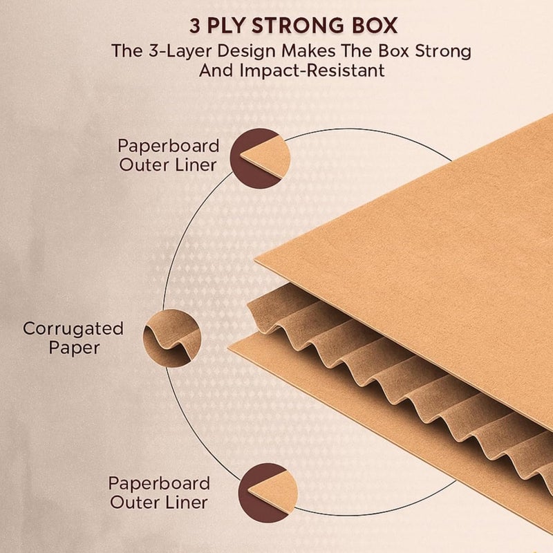 AL FAKHAMA 5 Pack Medium Moving & Shipping Boxes - 3-Layer Corrugated Packing Boxes (35 CM x 26 CM x 15 CM) - Image 2
