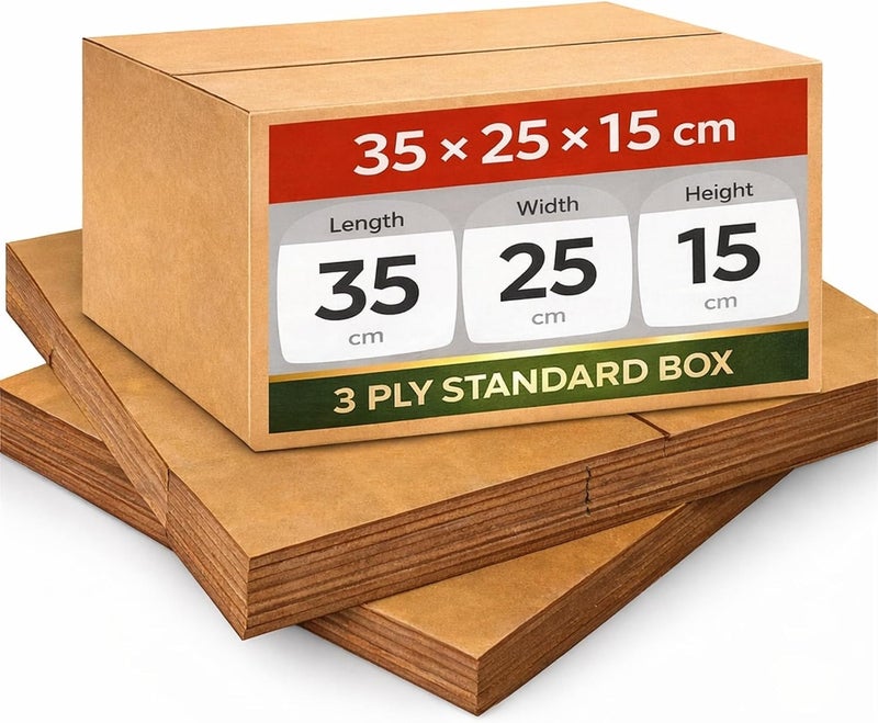AL FAKHAMA 5 Pack Medium Moving & Shipping Boxes - 3-Layer Corrugated Packing Boxes (35 CM x 26 CM x 15 CM) - Image 1