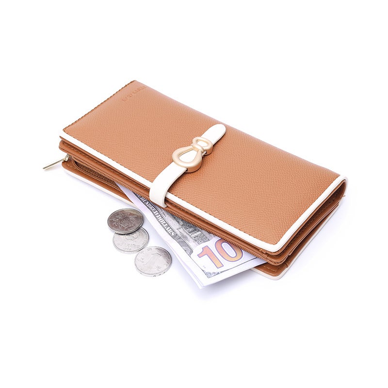 Hongna* Wallet Women'S Large-Capacity Clutch New Pure Color Buckle Foldableing Pu Multi-Card Slot Mobile Phone Wallet - Image 4