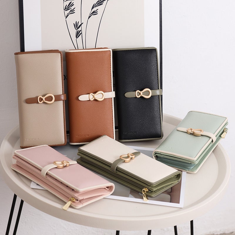Hongna* Wallet Women'S Large-Capacity Clutch New Pure Color Buckle Foldableing Pu Multi-Card Slot Mobile Phone Wallet - Image 2