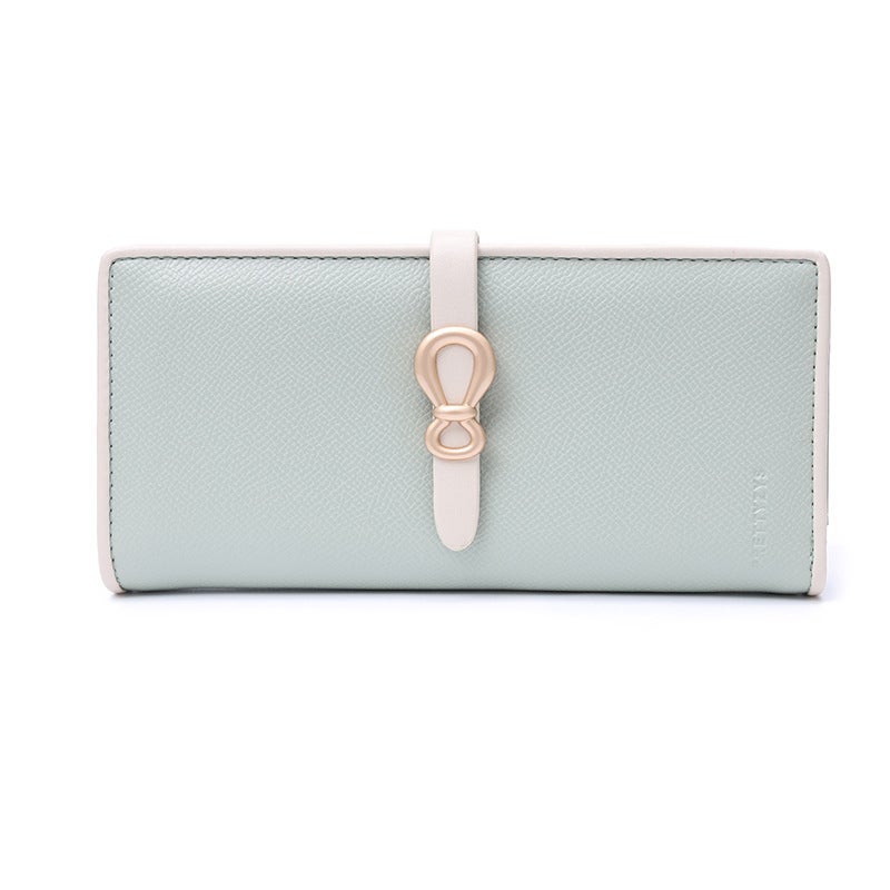 Hongna* Wallet Women'S Large-Capacity Clutch New Pure Color Buckle Foldableing Pu Multi-Card Slot Mobile Phone Wallet - Image 1