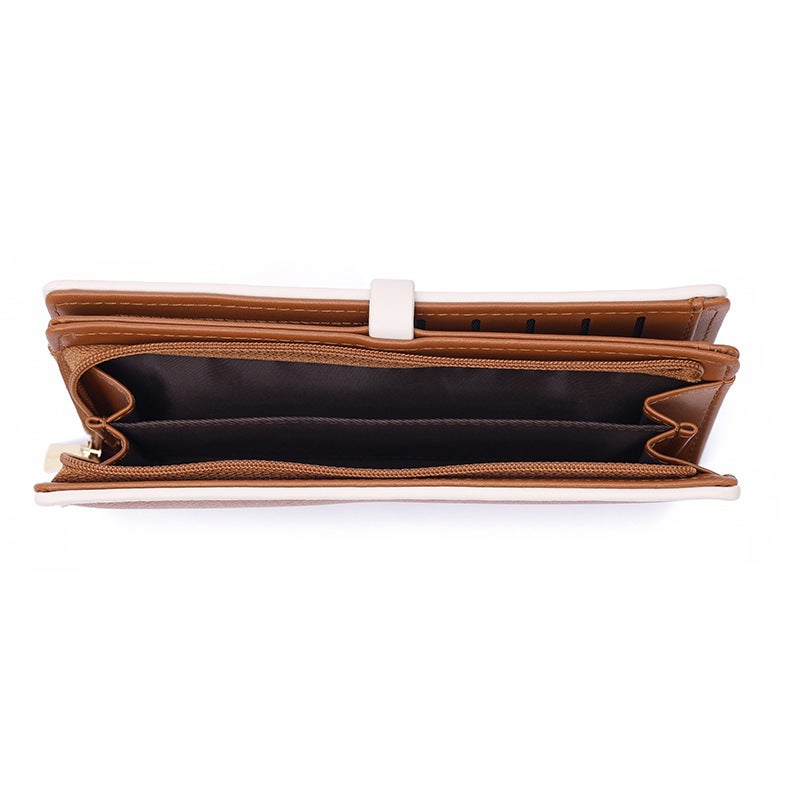 Hongna* Wallet Women'S Large-Capacity Clutch New Pure Color Buckle Foldableing Pu Multi-Card Slot Mobile Phone Wallet - Image 3