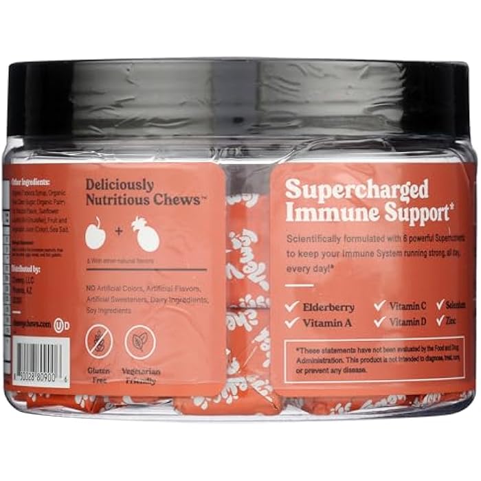 Chewsy 6-in-1 Immune Support Supplement Fruity Chews with Elderberry, Vitamin C, A & D, Zinc & Selenium - 30-Day Supply, Individually Wrapped Immunity Vitamins Chews for Adults and Kids (1) - Image 4