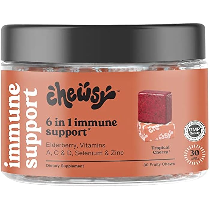 Chewsy 6-in-1 Immune Support Supplement Fruity Chews with Elderberry, Vitamin C, A & D, Zinc & Selenium - 30-Day Supply, Individually Wrapped Immunity Vitamins Chews for Adults and Kids (1) - Image 1