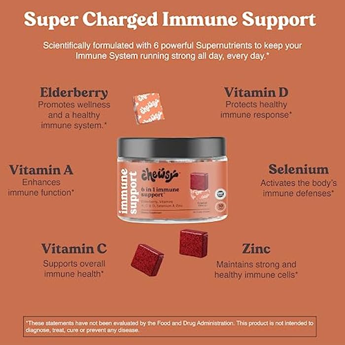 Chewsy 6-in-1 Immune Support Supplement Fruity Chews with Elderberry, Vitamin C, A & D, Zinc & Selenium - 30-Day Supply, Individually Wrapped Immunity Vitamins Chews for Adults and Kids (1) - Image 3