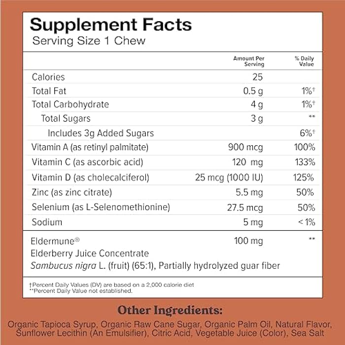 Chewsy 6-in-1 Immune Support Supplement Fruity Chews with Elderberry, Vitamin C, A & D, Zinc & Selenium - 30-Day Supply, Individually Wrapped Immunity Vitamins Chews for Adults and Kids (1) - Image 2