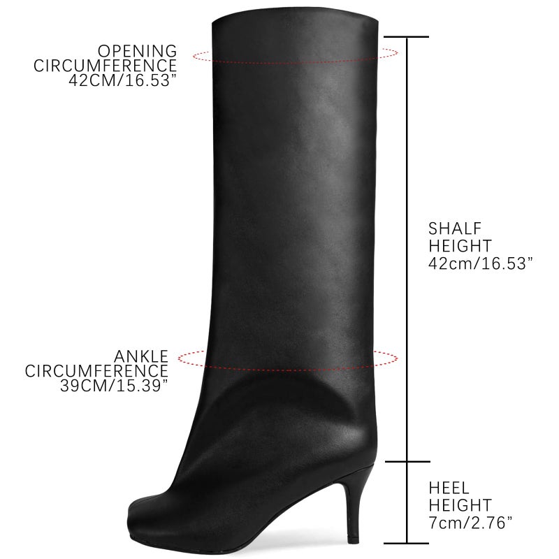 UBWDU Women's Knee High Boots Wide Calf Square Toe Stiletto Heels Tall Booties High Heel Long Boots Black PU Size 11 - Image 5
