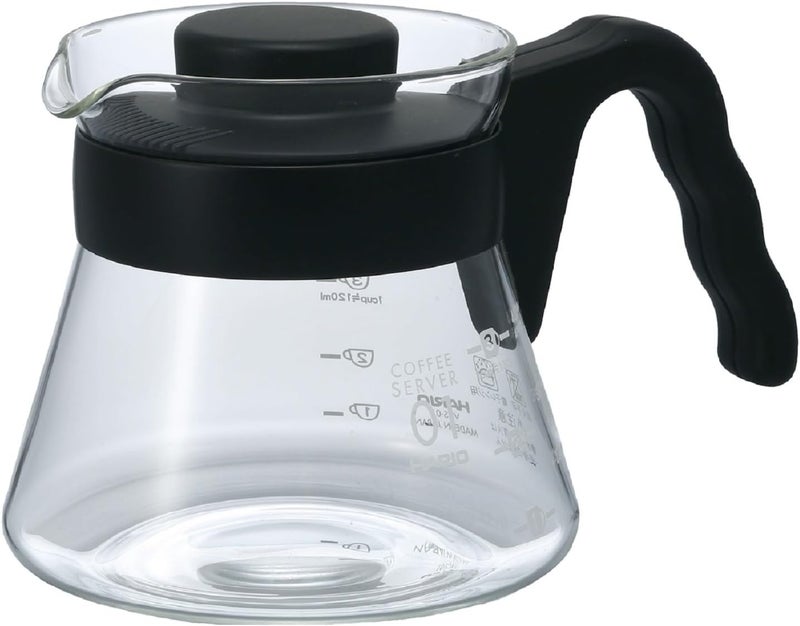 هاريو V60 إبريق زجاجي لتحضير القهوة بالصب، 450 مل، أسود