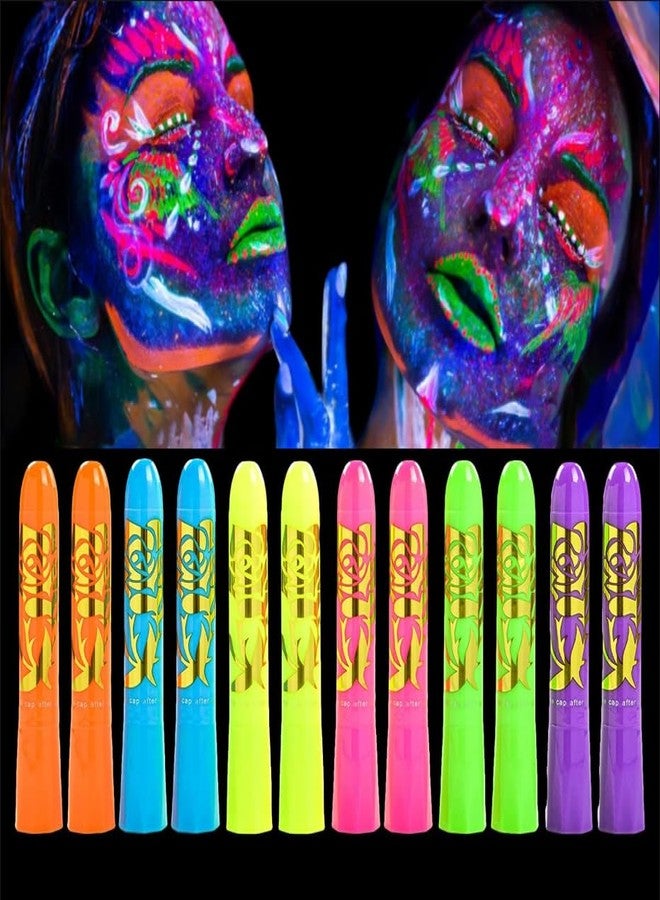 Ausbond 12 Pcs Glow in The dark Light Body UV Face Paint, Face Painting Kit, Crayons Kit Fluorescent neon Body Paints for Adults for Birthday Party Halloween Masquerade Makeup Outdoor - Image 1