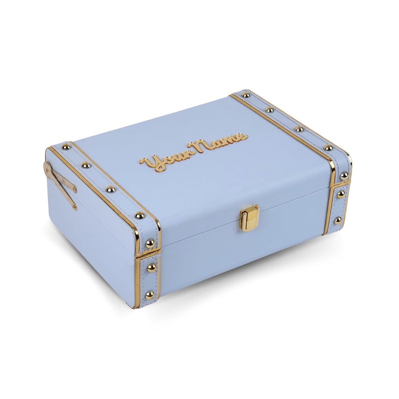 Each and Everything Each and Everything Classic Storage Trunk Box for Gift Packaging Decorative MDF PU Leather Box 10x7x35 Inches Lockable Gifting Showpiece Multipurpose Vanity Box Sky Blue  - Image 1