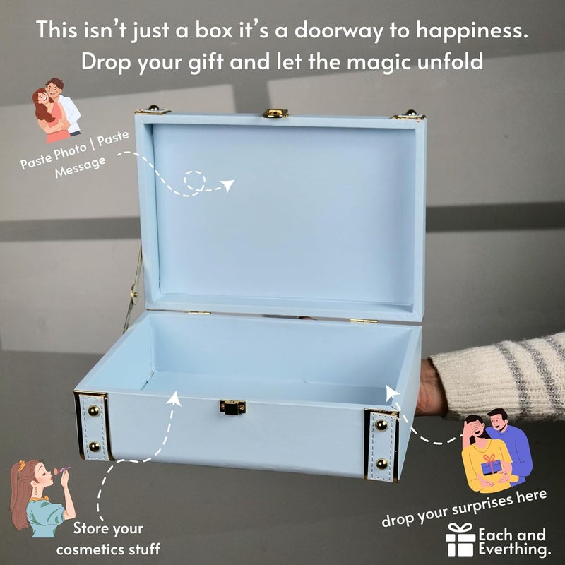 Each and Everything Each and Everything Classic Storage Trunk Box for Gift Packaging Decorative MDF PU Leather Box 10x7x35 Inches Lockable Gifting Showpiece Multipurpose Vanity Box Sky Blue  - Image 5