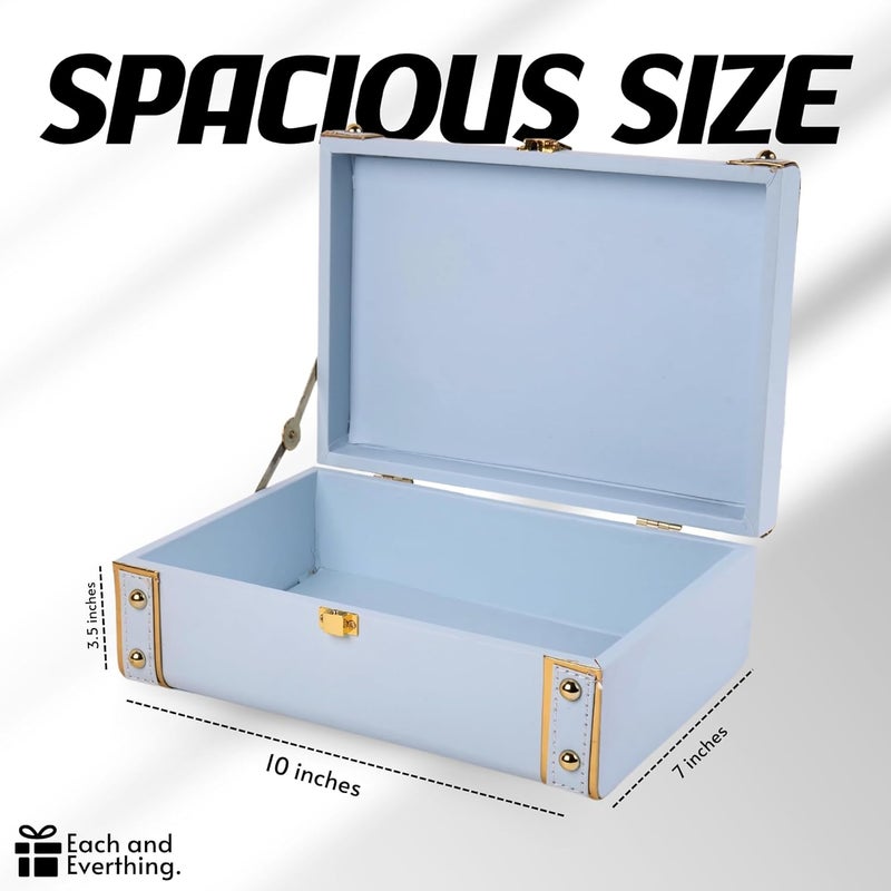 Each and Everything Each and Everything Classic Storage Trunk Box for Gift Packaging Decorative MDF PU Leather Box 10x7x35 Inches Lockable Gifting Showpiece Multipurpose Vanity Box Sky Blue  - Image 3