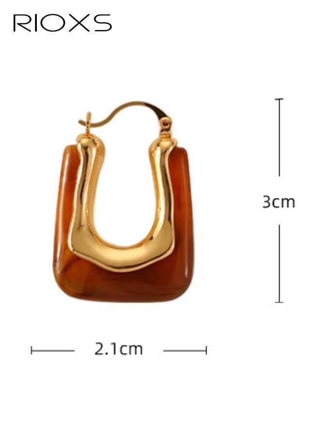 ريوكس أقراط نسائية مستطيلة الشكل من الأكريليك، أقراط كبيرة من الراتنج الهندسي المطلي بالذهب، أقراط خفيفة الوزن ومضادة للحساسية، هدايا مجوهرات عصرية للأم، الابنة، الصديقة وأحبائك - Image 3