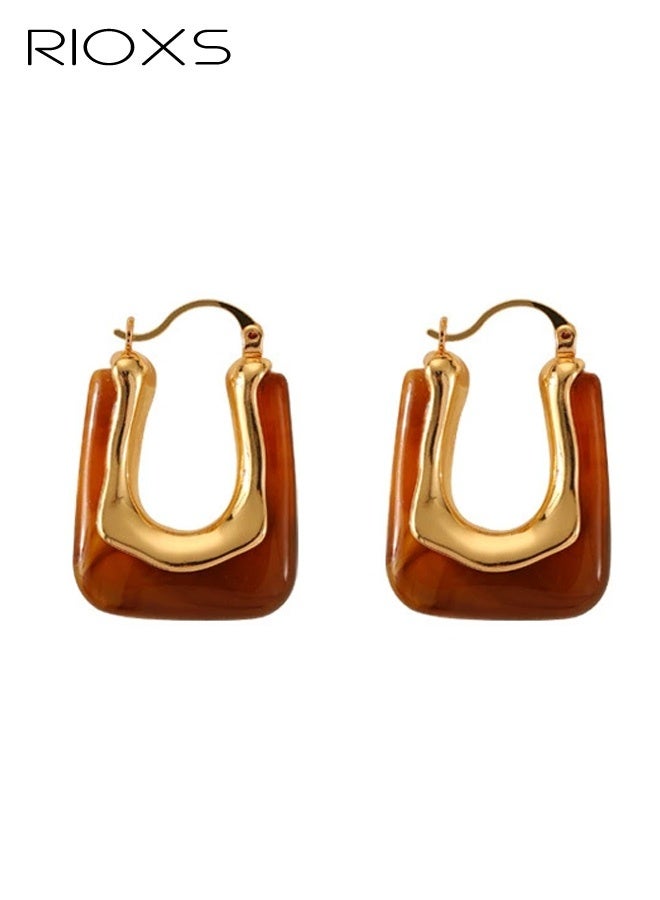 ريوكس أقراط نسائية مستطيلة الشكل من الأكريليك، أقراط كبيرة من الراتنج الهندسي المطلي بالذهب، أقراط خفيفة الوزن ومضادة للحساسية، هدايا مجوهرات عصرية للأم، الابنة، الصديقة وأحبائك - Image 4