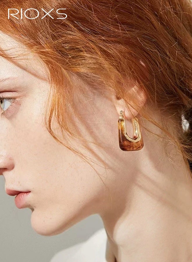 ريوكس أقراط نسائية مستطيلة الشكل من الأكريليك، أقراط كبيرة من الراتنج الهندسي المطلي بالذهب، أقراط خفيفة الوزن ومضادة للحساسية، هدايا مجوهرات عصرية للأم، الابنة، الصديقة وأحبائك - Image 2