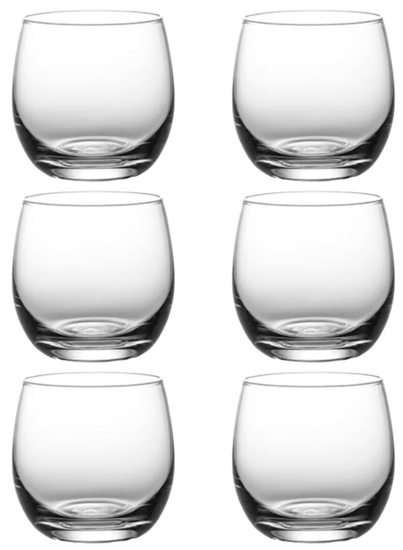 عبوة من 6 أكواب شفافة من زجاج البورسليكات العالي سعة 300 مل - تصميم دائري، متين وأنيق لتقديم الماء والعصائر والمشروبات - Image 1