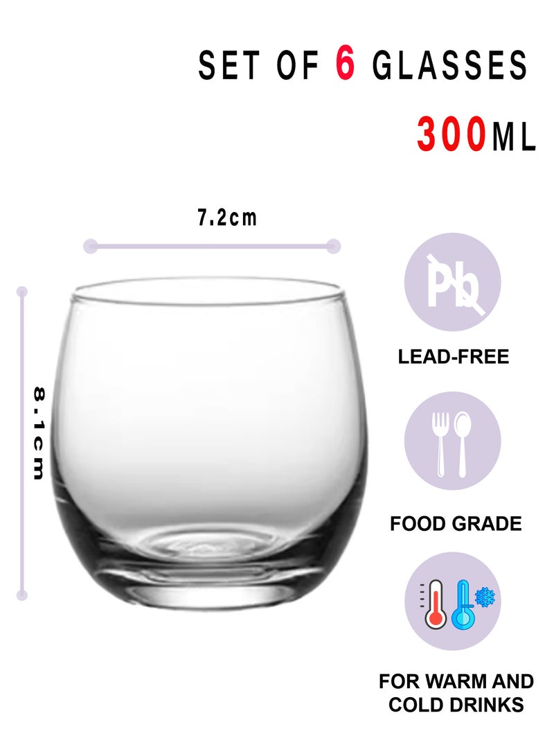 عبوة من 6 أكواب شفافة من زجاج البورسليكات العالي سعة 300 مل - تصميم دائري، متين وأنيق لتقديم الماء والعصائر والمشروبات - Image 2