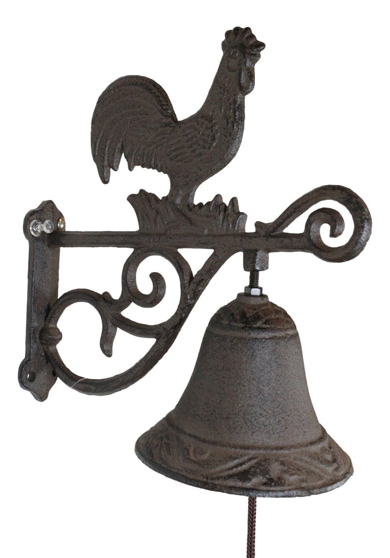 Ebros Gift Ebros Gift Cast Iron Rustic Vintage Western Farmhouse Rooster Chicken Door Wall Dinner Yard Bell Outdoor Southwestern Farm Cowboy Cowgirl Accent Bells 