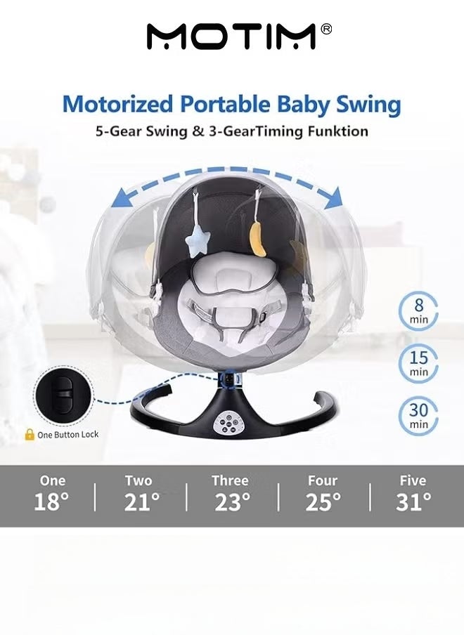موتيم أرجوحة هزاز للأطفال الرضع 5 سرعات كهربائية تعمل بالبلوتوث لحديثي الولادة 3 إعدادات للتوقيت و10 تهويدات محددة مسبقًا أرجوحة محمولة للأطفال مع صينية وجهاز تحكم عن بعد لوزن 5-26 رطلاً من 0-12 شهرًا - Image 2