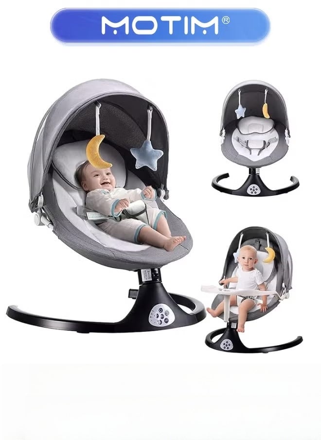موتيم أرجوحة هزاز للأطفال الرضع 5 سرعات كهربائية تعمل بالبلوتوث لحديثي الولادة 3 إعدادات للتوقيت و10 تهويدات محددة مسبقًا أرجوحة محمولة للأطفال مع صينية وجهاز تحكم عن بعد لوزن 5-26 رطلاً من 0-12 شهرًا - Image 1