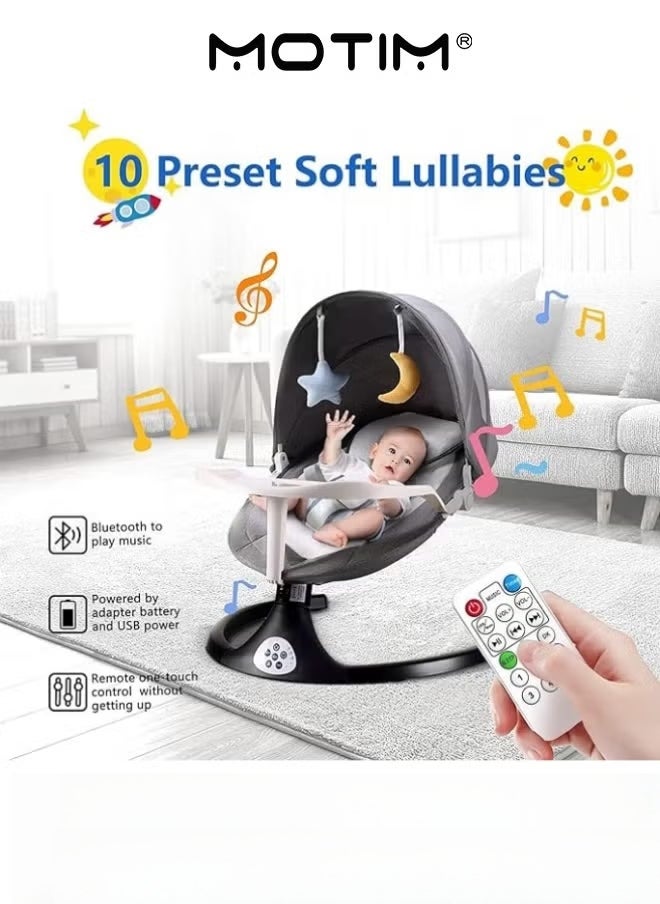 موتيم أرجوحة هزاز للأطفال الرضع 5 سرعات كهربائية تعمل بالبلوتوث لحديثي الولادة 3 إعدادات للتوقيت و10 تهويدات محددة مسبقًا أرجوحة محمولة للأطفال مع صينية وجهاز تحكم عن بعد لوزن 5-26 رطلاً من 0-12 شهرًا - Image 5