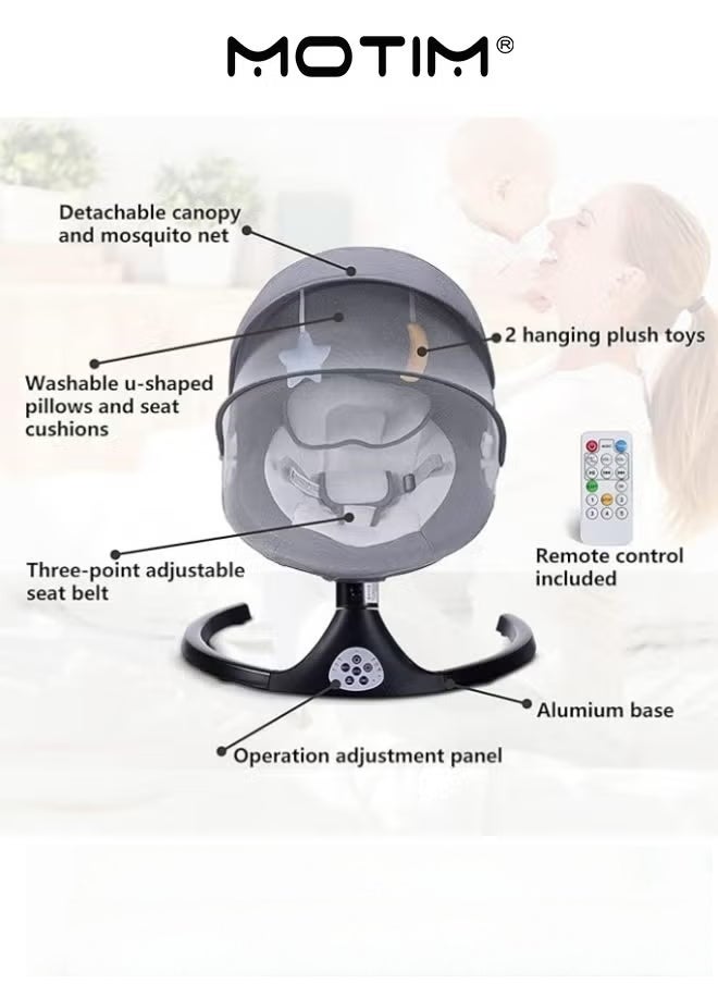 موتيم أرجوحة هزاز للأطفال الرضع 5 سرعات كهربائية تعمل بالبلوتوث لحديثي الولادة 3 إعدادات للتوقيت و10 تهويدات محددة مسبقًا أرجوحة محمولة للأطفال مع صينية وجهاز تحكم عن بعد لوزن 5-26 رطلاً من 0-12 شهرًا - Image 3
