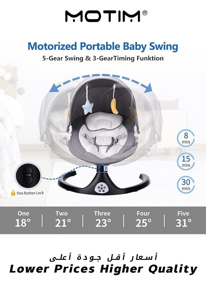 Motim - Baby Swing for Infants 5 Speed Electric Bluetooth Baby Rocker for Newborn 3 Timer Settings & 10 Pre-Set Lullabies Portable Baby Swing with Tray and Remote Control for 5-26 lbs 0-12 Months - Image 1