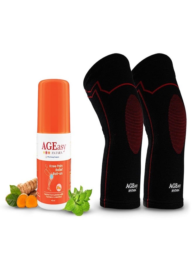 AGEasy (Max Group Comfort Knee Cap (XL) with Pain Relief Roll On (40mL) | Knee Caps for Women and Men | Powerful & Fast-Acting Formula | Knee & Back Pain Relief Products (X-Large, 40mL) - Image 1