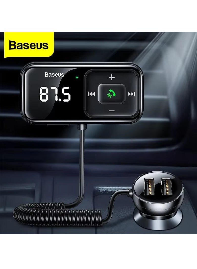 Baseus Universal Wireless Car Charger MP3 with Bluetooth 5.0, Dual USB 5V/3.1A Fast Charging, FM Transmitter 87.5-108MHz, Hands-Free Calling, LED Battery Voltage Display, Supports iPhone, Samsung, Huawei, Xiaomi, TF Card and USB Disk up to 32GB, 12-24V Car Charger - Image 1