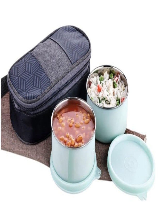 Simplyhut Stainless Steel Lunch Box Set 2, Microwavable Inner Steel Safe & Leak Proof Lunch Box, Hygienic BPA Free Easy Carry Containers with Washable Insulated Zipper Bag & Airtight Lid for School - Image 2