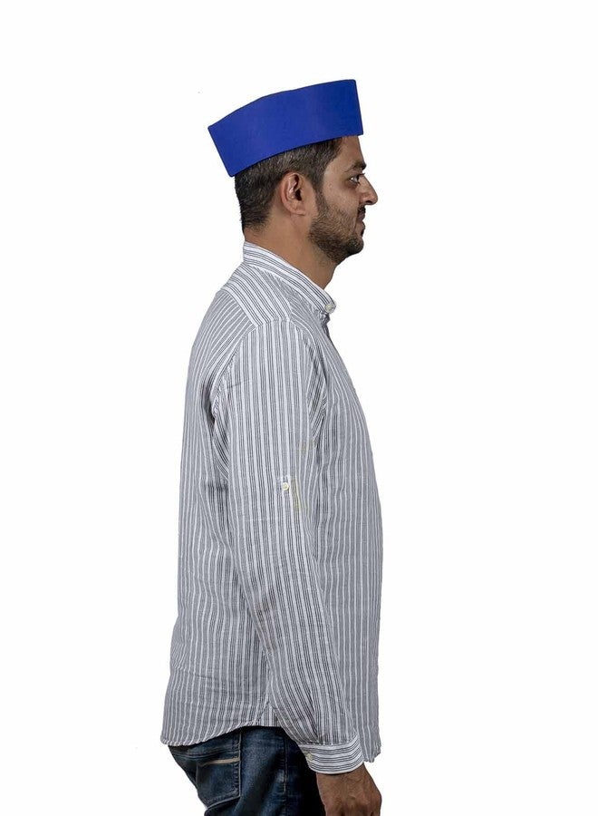 KALAPURI كالا بوري قبعة غاندي زرقاء تقليدية مخيطة يدويًا جاهزة للارتداء لمناسبات الزفاف/الفعاليات التقليدية - Image 4