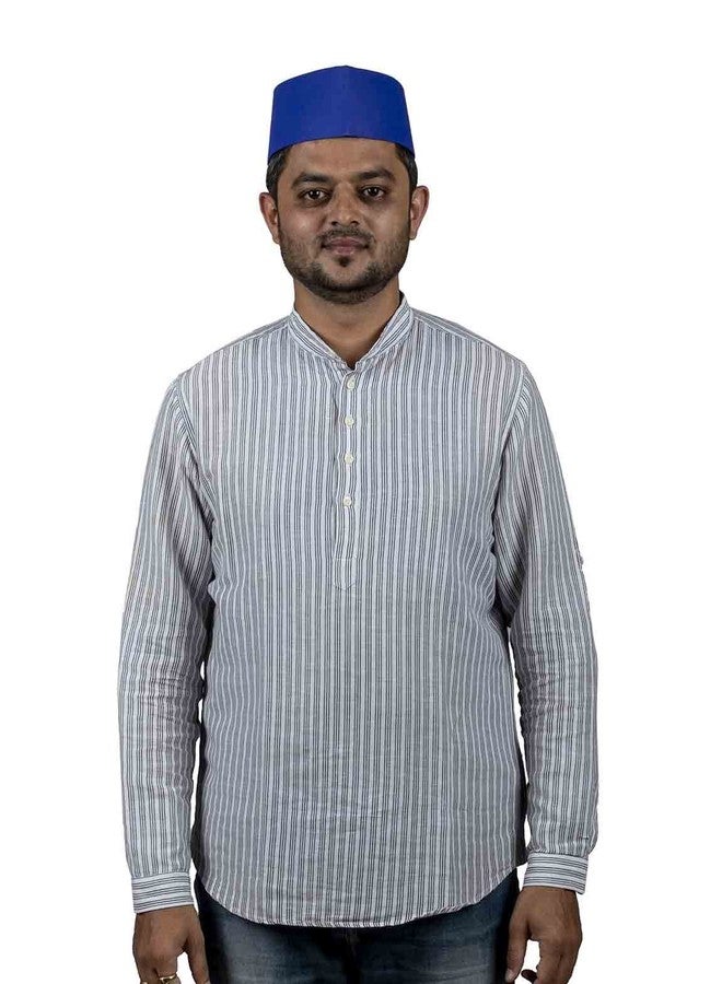KALAPURI كالا بوري قبعة غاندي زرقاء تقليدية مخيطة يدويًا جاهزة للارتداء لمناسبات الزفاف/الفعاليات التقليدية - Image 5