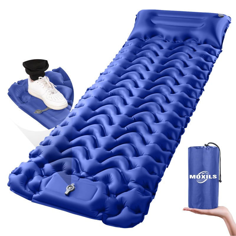 MOXILS Sleeping Pad, Ultralight Inflatable Sleeping Pad for Camping, Built-in Pump, Ultimate for Camping, Hiking, Airpad, Carry Bag, Repair Kit, Compact & Lightweight Air Mattress(Blue) - Image 1