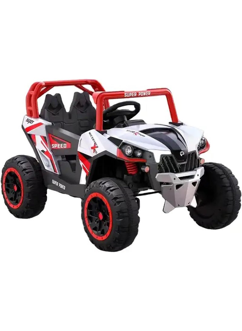 Dorsa Super Speed UTV Style Kids' Electric Ride-On Car with Remote Control, Sound, and Lights - White/Red - Image 2