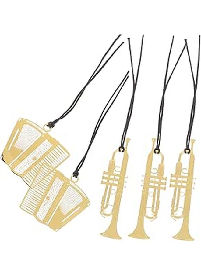 5pcs Metal Musical Instruments Bookmarks Set Random Styles Decorative Book Page Markers - Image 1