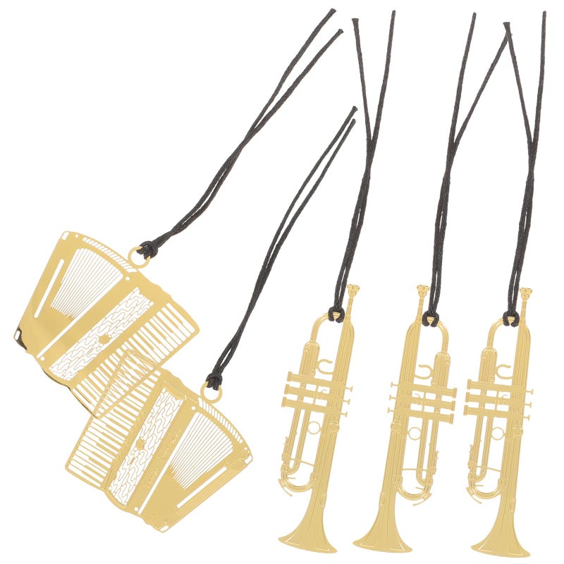 5pcs Metal Musical Instruments Bookmarks Set Random Styles Decorative Book Page Markers - Image 2