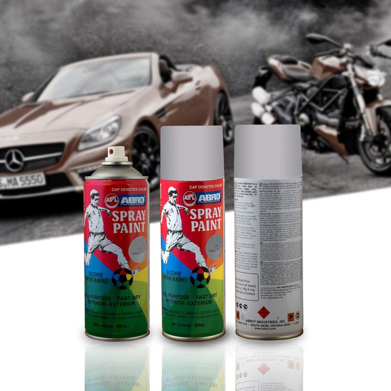 Abro علبة طلاء رذاذ ملون متعددة الاستخدامات SP-48 (400 مل، رمادي هاير) جاف سريع للتطبيقات على المعدن، الخشب، الجدران، السيارات والدراجات - Image 5