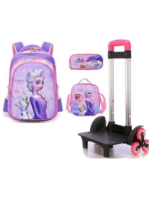 3in1 3D Disney Frozen Printed Backpack Large Capacity Trolley School Bag With Lunch Bag & Pencil Bag Water Resistant, Perfect for Girls Ages 3-8