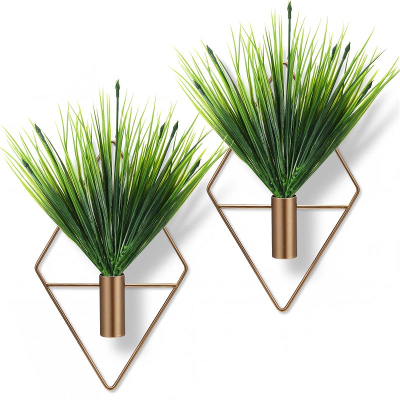 Canlierr 4 Pieces Bronze Wall Decor Hanging Planters with Artificial Aquatic Plants Metal Hanging Vase Indoor Plants Holder Modern Boho Wall Art for Bathroom Bedroom Living Room Decor - Image 2