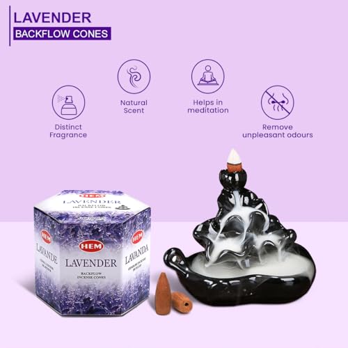 HEM Lavender Backflow Incense Cones – Pack of 40 Brown Cones | Long-Lasting Floral Aroma for Positivity, Relaxation & Sleep | Wood Powder Aromatherapy for Stress Relief & Air Purification - Image 2