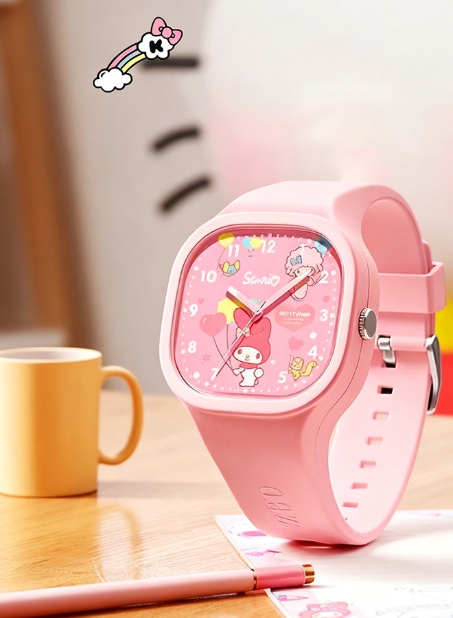 Happy D Pink Square Cartoon Sanrio Melody Pattern Children's Watch Silicone Strap Suitable for Kids of All Ages Gift Watches - Image 2