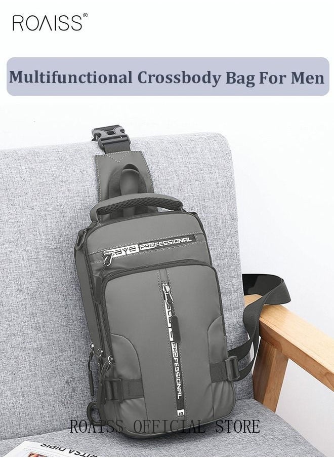 roaiss Men Crossbody Sling Bag Travel Chest Bags with USB Charging Port Waterproof Casual Daypack Outdoor Sling Bag Hiking Backpack for Men Outdoor Travel Business Casual Work Office  - Image 1