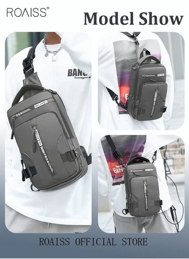 roaiss Men Crossbody Sling Bag Travel Chest Bags with USB Charging Port Waterproof Casual Daypack Outdoor Sling Bag Hiking Backpack for Men Outdoor Travel Business Casual Work Office  - Image 4