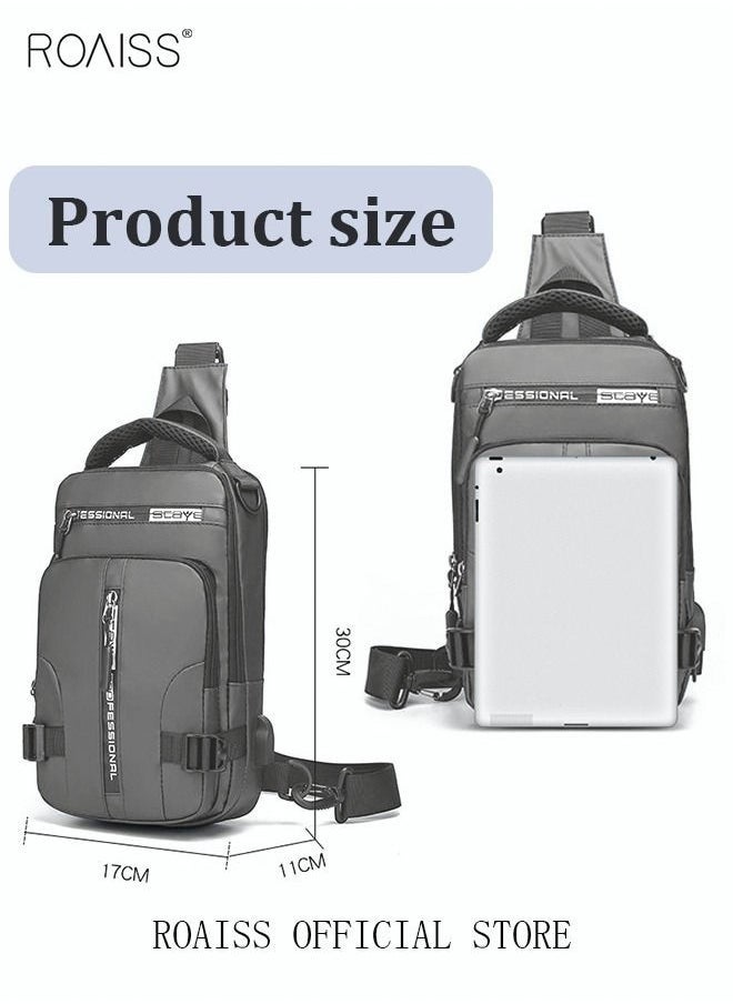 roaiss Men Crossbody Sling Bag Travel Chest Bags with USB Charging Port Waterproof Casual Daypack Outdoor Sling Bag Hiking Backpack for Men Outdoor Travel Business Casual Work Office  - Image 5
