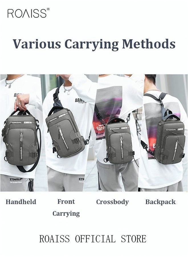 roaiss Men Crossbody Sling Bag Travel Chest Bags with USB Charging Port Waterproof Casual Daypack Outdoor Sling Bag Hiking Backpack for Men Outdoor Travel Business Casual Work Office  - Image 2