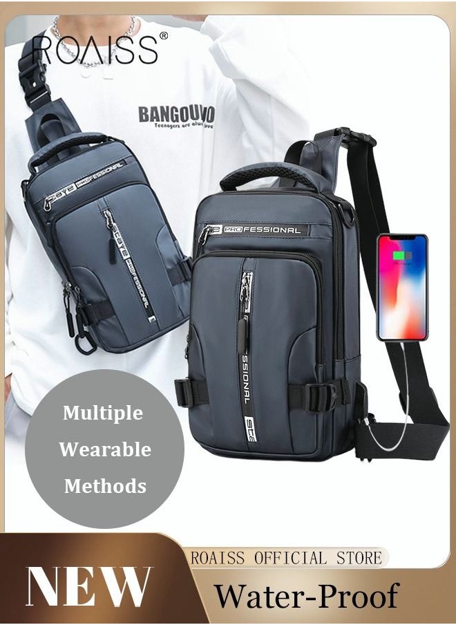 roaiss - Men Crossbody Sling Bag Travel Chest Bags with USB Charging Port Waterproof Casual Daypack Outdoor Sling Bag Hiking Backpack for Men Outdoor Travel Business Casual Work Office - Image 1