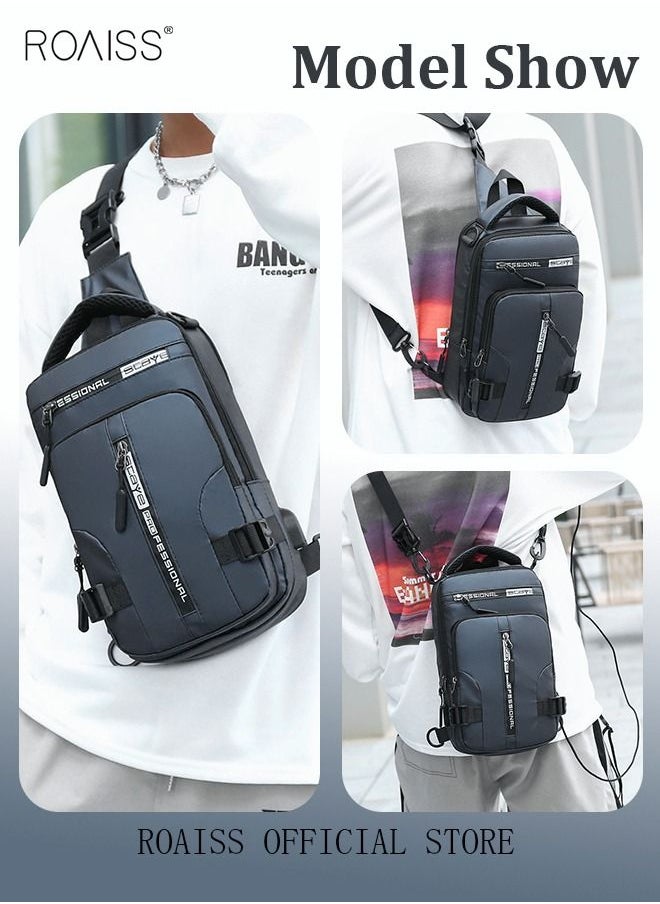 roaiss - Men Crossbody Sling Bag Travel Chest Bags with USB Charging Port Waterproof Casual Daypack Outdoor Sling Bag Hiking Backpack for Men Outdoor Travel Business Casual Work Office - Image 1