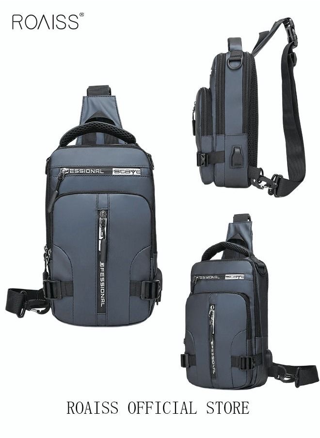 roaiss - Men Crossbody Sling Bag Travel Chest Bags with USB Charging Port Waterproof Casual Daypack Outdoor Sling Bag Hiking Backpack for Men Outdoor Travel Business Casual Work Office - Image 1